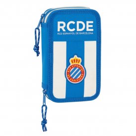 RCD Espanyol Dobbelt pennal Blå Hvit 12. 5 x 19. 4 cm (28 Deler) Polyester