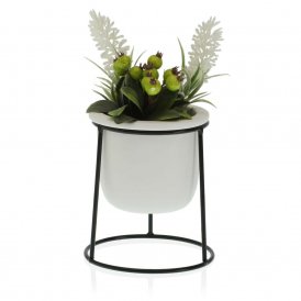 Plant pot Versa White Metal Ceramic Plastic Squared Minimalist 10,5 x 14,5 x 10,5 cm