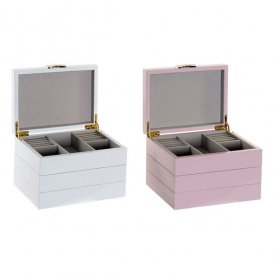 Jewelry box DKD Home Decor 8424001699674 13 x 20 x 14,5 cm Wood White Light Pink (2 Units)