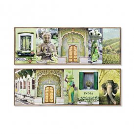 Painting DKD Home Decor 120 x 2,3 x 40 cm Canvas Green polystyrene (2 Units)