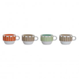 Piece Coffee Cup Set DKD Home Decor Metal Green Stoneware 190 ml (4 Pieces)