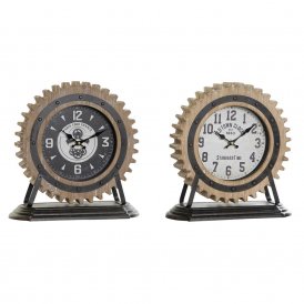 Table clock DKD Home Decor Black Metal White MDF Wood (30.5 x 12 x 31 cm) (2 pcs)