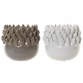 Vase DKD Home Decor White Grey Plastic Stoneware Modern 14 x 14 x 13 cm (2 Units)