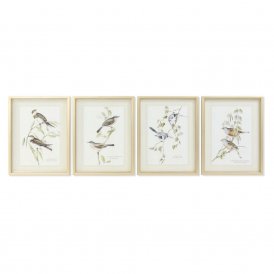 Painting DKD Home Decor 35 x 2,5 x 45 cm Traditional Birds (4 Pieces)