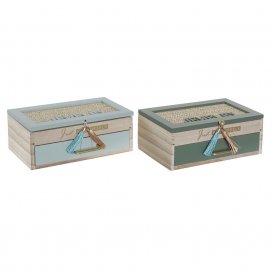 Jewelry box DKD Home Decor Green Wood polypropylene MDF Wood 22 x 12 x 8 cm (2 Units)