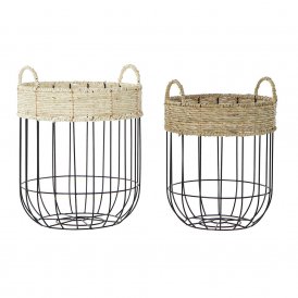 Basket set DKD Home Decor Metal Fibre Loft (2 pcs)