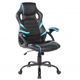 Office Chair with Headrest DKD Home Decor Blue Black 66 x 63 x 120 cm