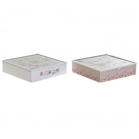 Box for Infusions DKD Home Decor Metal Crystal MDF Wood (2 pcs) (24 x 24 x 6.5 cm)