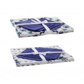 Tablecloth and napkins DKD Home Decor Blue Cotton White (150 x 150 x 0.5 cm) (36 x 35 x 0,5 cm) (2 pcs)