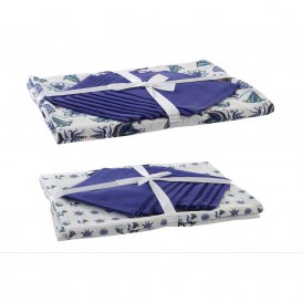 Tablecloth and napkins DKD Home Decor Blue Cotton White (25 x 26 x 0,5 cm) (150 x 250 x 0.5 cm) (2 pcs)
