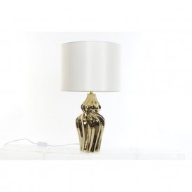 Desk lamp DKD Home Decor Cream Linen Ceramic Golden (30 x 30 x 56 cm)
