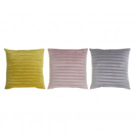 Cushion DKD Home Decor Yellow Grey Polyester Velvet Rose (45 x 10 x 45 cm) (3 pcs)
