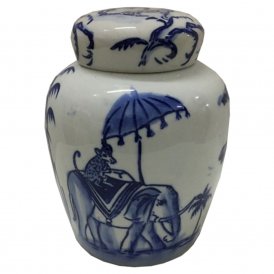 Vase DKD Home Decor Elephant Porcelain Blue 16 x 16 x 20 cm White