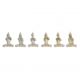 Decorative Figure DKD Home Decor White Golden Silver Buddha Oriental 13 x 8 x 18 cm (6 Pieces)
