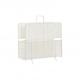 Tidningsställ DKD Home Decor Vit Naturell Metall vide Boho 36,5 x 15 x 41 cm