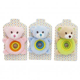 Rattle Cuddly Toy DKD Home Decor Blue Pink Polyester Bear (13 x 5 x 13 cm) (3 pcs)