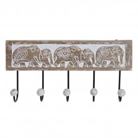 Wall mounted coat hanger DKD Home Decor Elephant Metal Mango wood (38 x 6 x 18 cm)