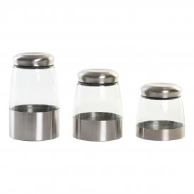 Uppsättning med 3 Burkar DKD Home Decor Glas Silvrig Transparent Rostfritt stål