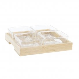 DKD Home Decor Snacksbrett DKD Home Decor Naturell Bambus Aluminium Krystall 280 ml 21 x 21 x 6 cm