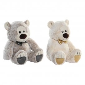 Fluffy toy DKD Home Decor White Children's Light brown Bear (30 x 28 x 36 cm) (2 Units)