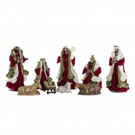 Christmas nativity set DKD Home Decor White Red Green 20 x 15 x 30 cm (9 Pieces)