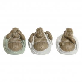Home ESPRIT Dekorativ Figur Home ESPRIT Hvit Grønn Buddha Orientalsk 10 x 9 x 10,5 cm (3 enheter)