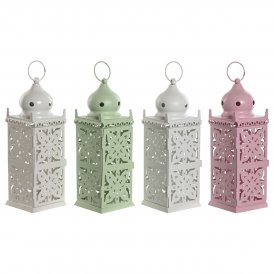 Home ESPRIT Lykta Vit Grön Rosa Järn Orientalisk 10 x 30 cm (4 antal)
