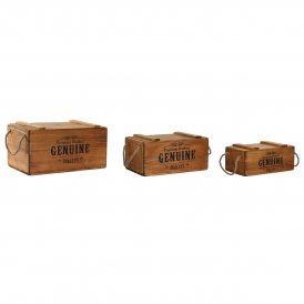 Storage boxes Home ESPRIT Genuine Natural Fir wood 38 x 24 x 20 cm 3 Pieces