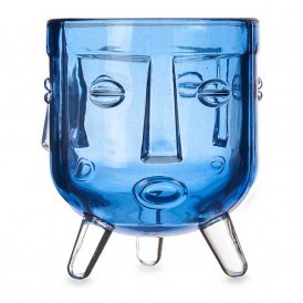 Candleholder Face Crystal Blue (7,8 x 8,8 x 7,8 cm)