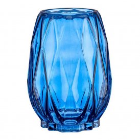 Vase Engraving Rhombus Crystal Blue (13,5 x 19 x 13,5 cm)
