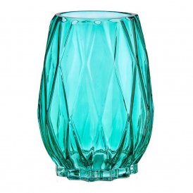 Vase Engraving Rhombus Crystal Turquoise (13,5 x 19 x 13,5 cm)