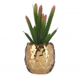 Decorative Plant Golden Cactus Ceramic Plastic (8 x 20 x 8 cm)