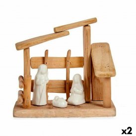 Christmas nativity set White Natural Wood Ceramic 18 x 17 x 8 cm (2 Units)