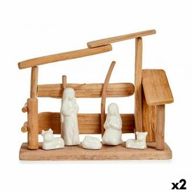 Christmas nativity set White Natural Wood Ceramic 10 x 21 x 25 cm (2 Units)