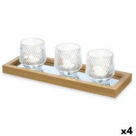 Candle Tray Golden Glass polypropylene 36 x 9,5 x 12 cm (4 Units)