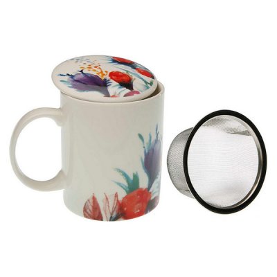 Cup with Tea Filter Versa Flowers Porcelain Stoneware (8 x 10 x 8 cm)