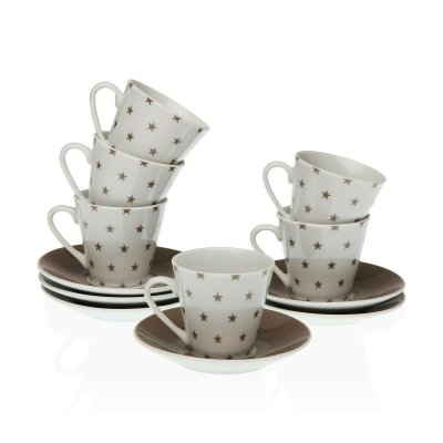Set of Mugs with Saucers Versa Porcelain Stars Coffee (12 Pieces)