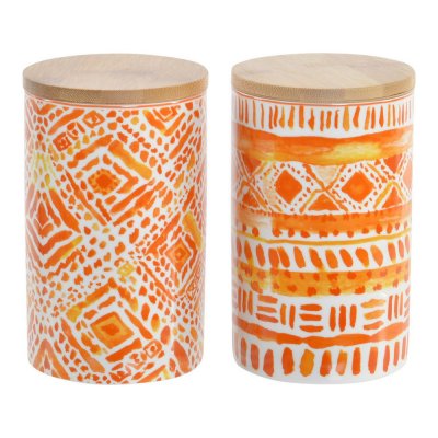 Tin DKD Home Decor Orange Bamboo Porcelain (2 pcs) (9.8 x 9.8 x 15.5 cm)