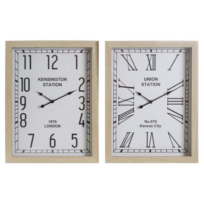 Wall Clock DKD Home Decor Crystal White MDF Wood (2 pcs) (42 x 6 x 55 cm)