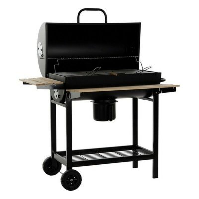 DKD Home Decor Kullgrill med Lokk og, Hjul Svart Naturell Tre Metall Stål 108 x 71 103 cm