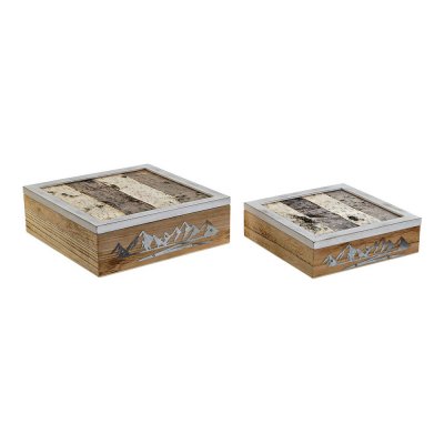 Set of decorative boxes DKD Home Decor 8424001775835 Metal Wood Brown White 24 x 24 x 7,5 cm MDF Wood (2 Units)