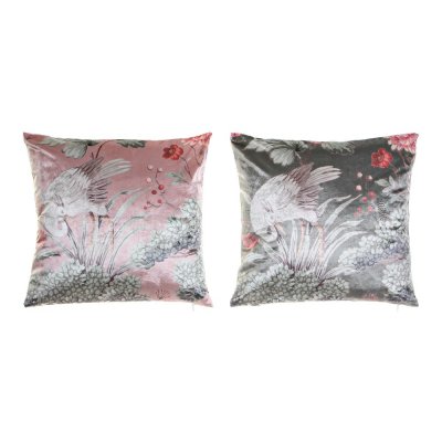 Cushion DKD Home Decor ‎S3013338 Grey Pink Polyester Aluminium Bird Oriental (45 x 10 x 42 cm) (2 Units)