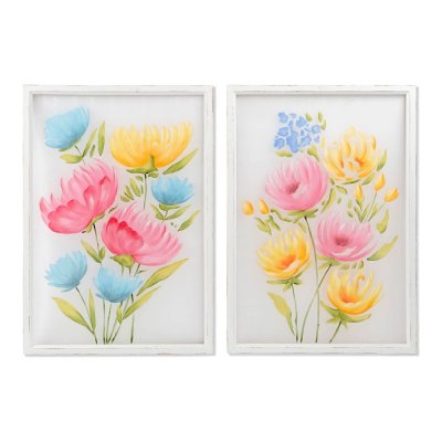 Painting DKD Home Decor Happy Flowers 70 x 2,5 x 100 cm Flowers Shabby Chic (2 Units)