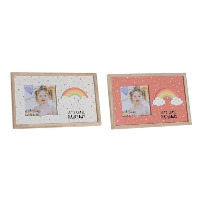 Photo frame DKD Home Decor Rainbow Pink White Children's MDF Wood (25 x 1 x 16 cm) (2 Units)