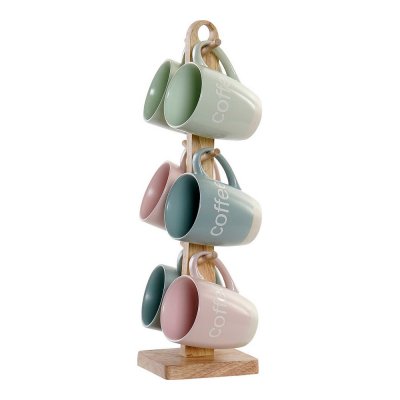 DKD Home Decor Krus DKD Home Decor Flerfarget Blå rosa Gummitre Grønn Steintøy 160 ml (3 enheter) (7 pcs)
