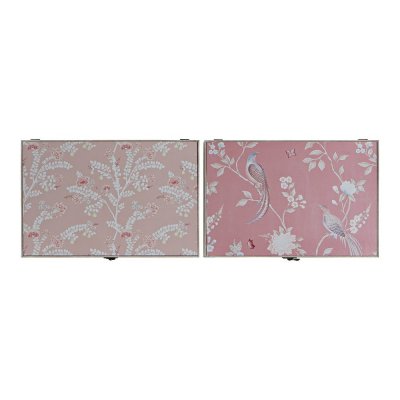 Cover DKD Home Decor Counter Flowers Pink MDF Wood (2 pcs) (46 x 6 x 32 cm)