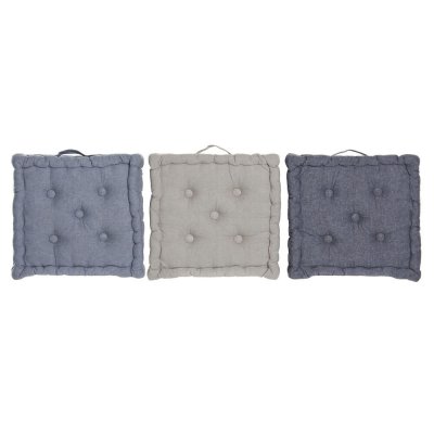 Cushion DKD Home Decor Floor Blue Grey Cotton Navy Blue (3 pcs) (38 x 38 x 8 cm)