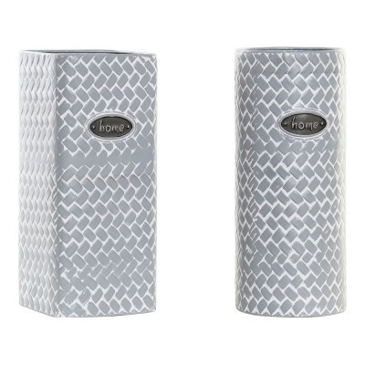 Vase DKD Home Decor White Grey Metal (2 pcs) (14.5 x 14.5 x 33 cm)