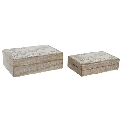 Jewelry box DKD Home Decor 25,5 x 18 x 8 cm Brown White Mango wood (2 Units)