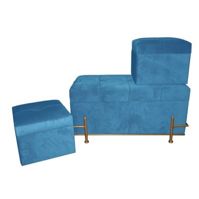 Bench DKD Home Decor Foam Blue Metal Polyester Velvet MDF Wood (83 x 43 x 42 cm)